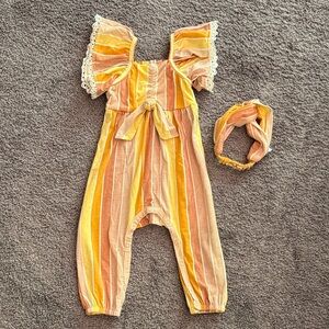 Jessica Simpson Yellow and Pink Striped Romper